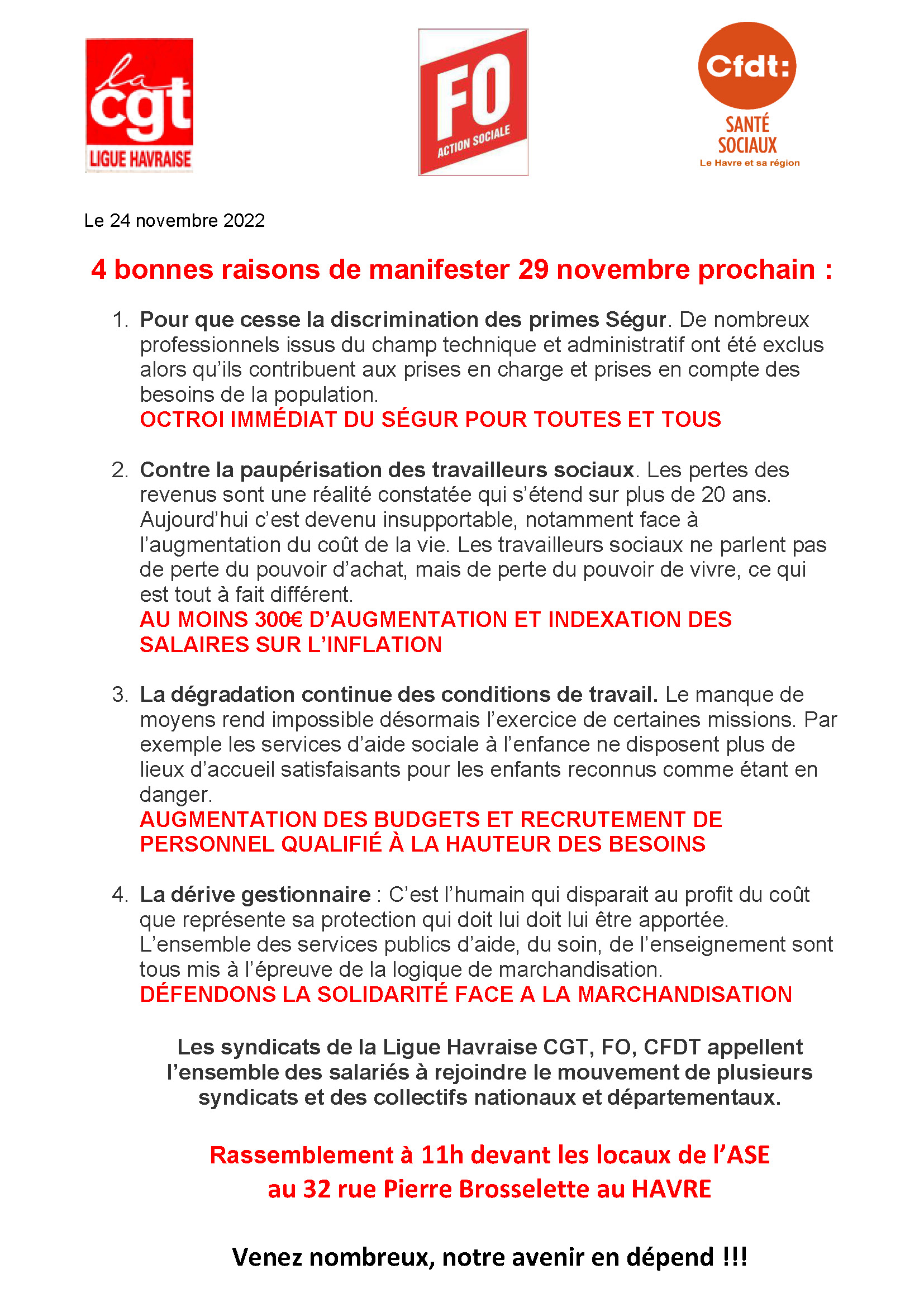 4 bonnes raisons de manifester 29 novembre prochain