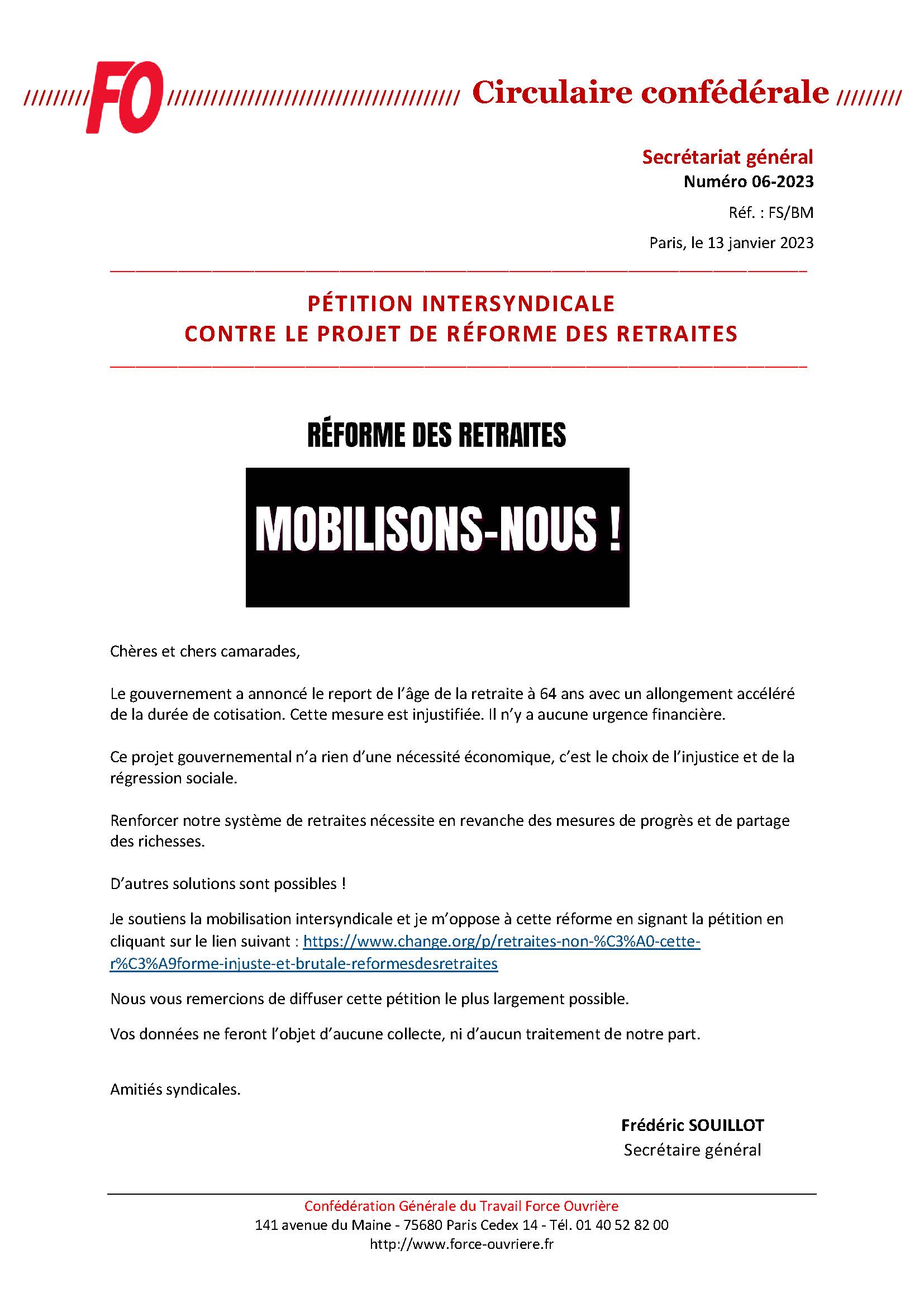 Lire la suite à propos de l’article Pétition intersyndicale contre le projet de réforme des retraites