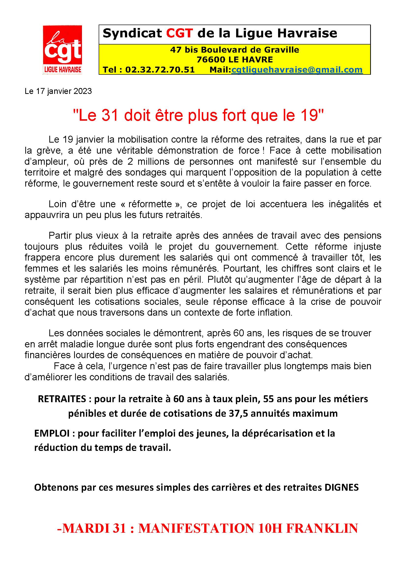Lire la suite à propos de l’article Le 31 doit être plus fort que le 19