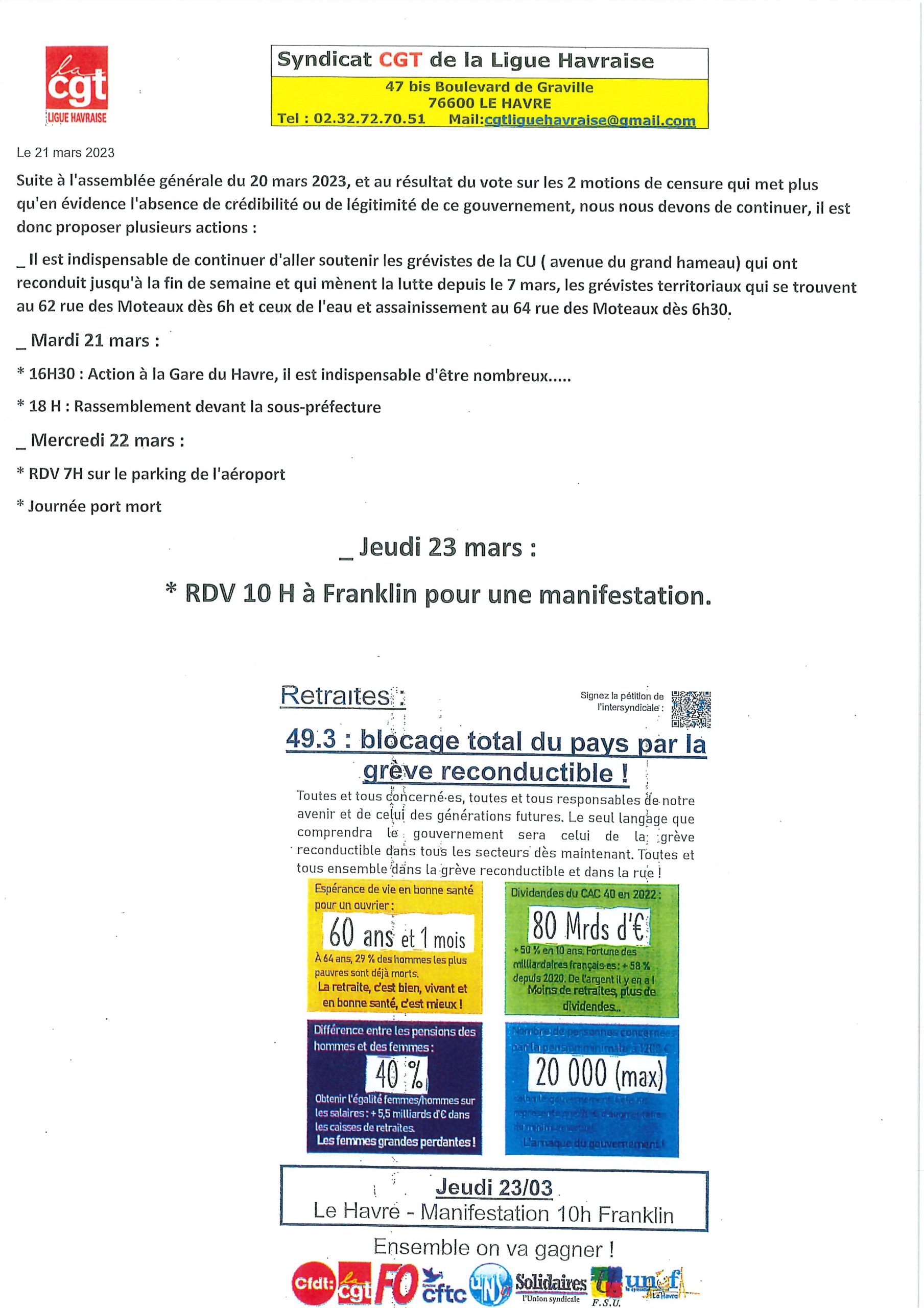 Lire la suite à propos de l’article Jeudi 23 mars