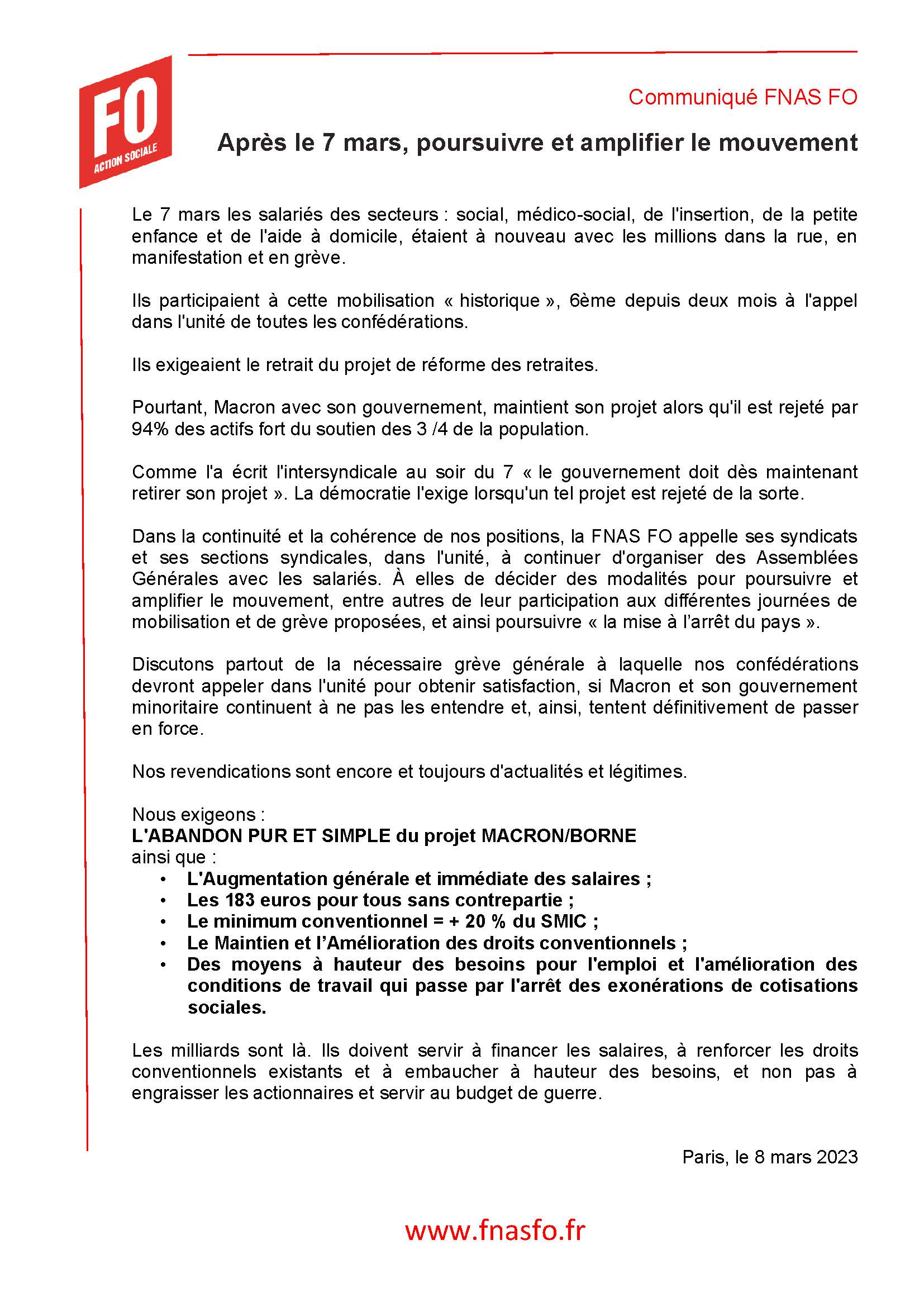 Lire la suite à propos de l’article Après le 7 mars, poursuivre et amplifier le mouvement