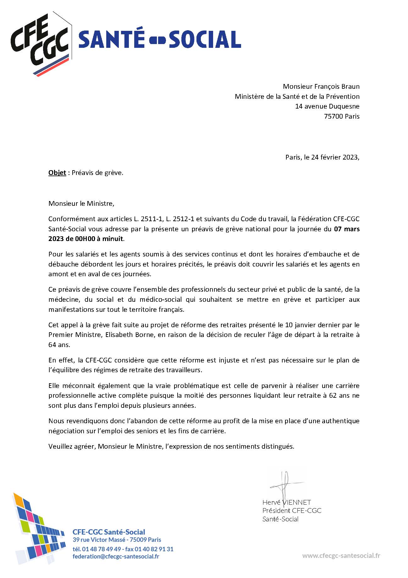 Préavis de grève CFE-CG du 7 mars 2023