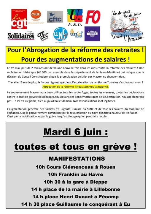 Communiqué de Presse Intersyndical – 6 juin  gagnons le retrait de la réforme et obtenons des avancées sociales