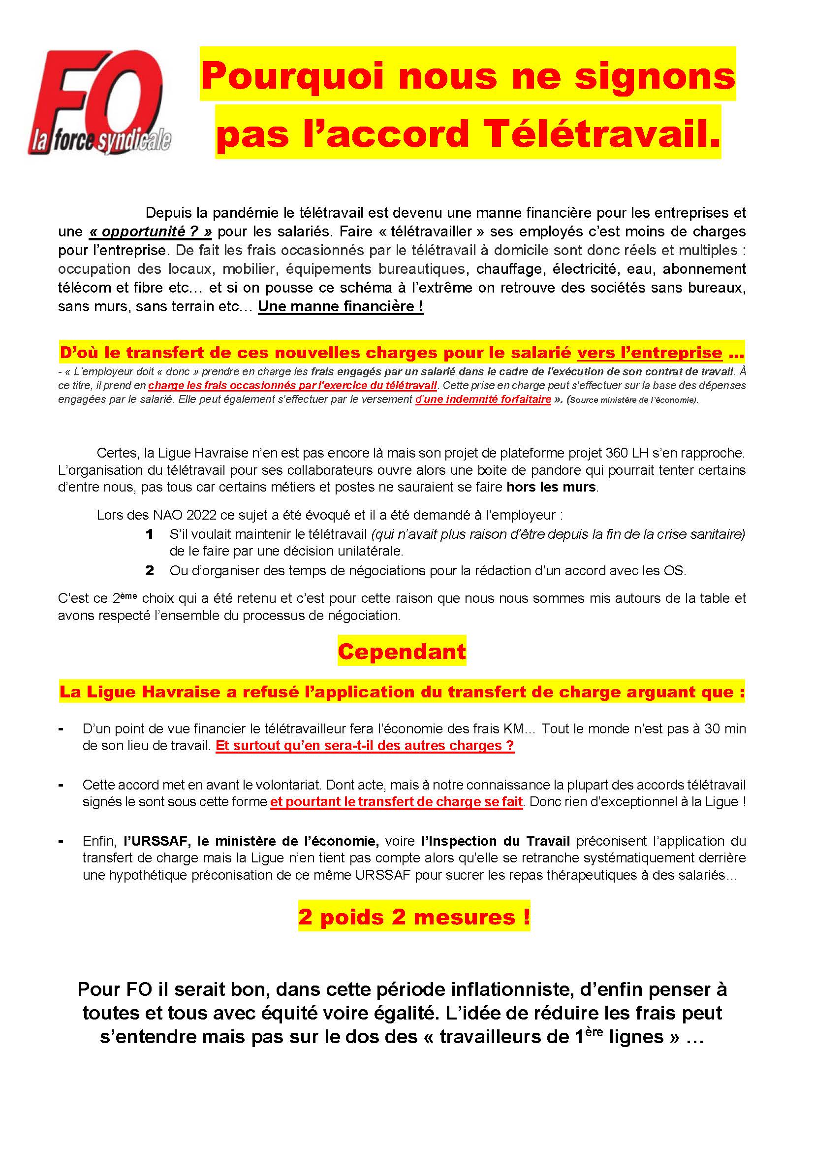Pourquoi nous ne signons pas l’accord Télétravail
