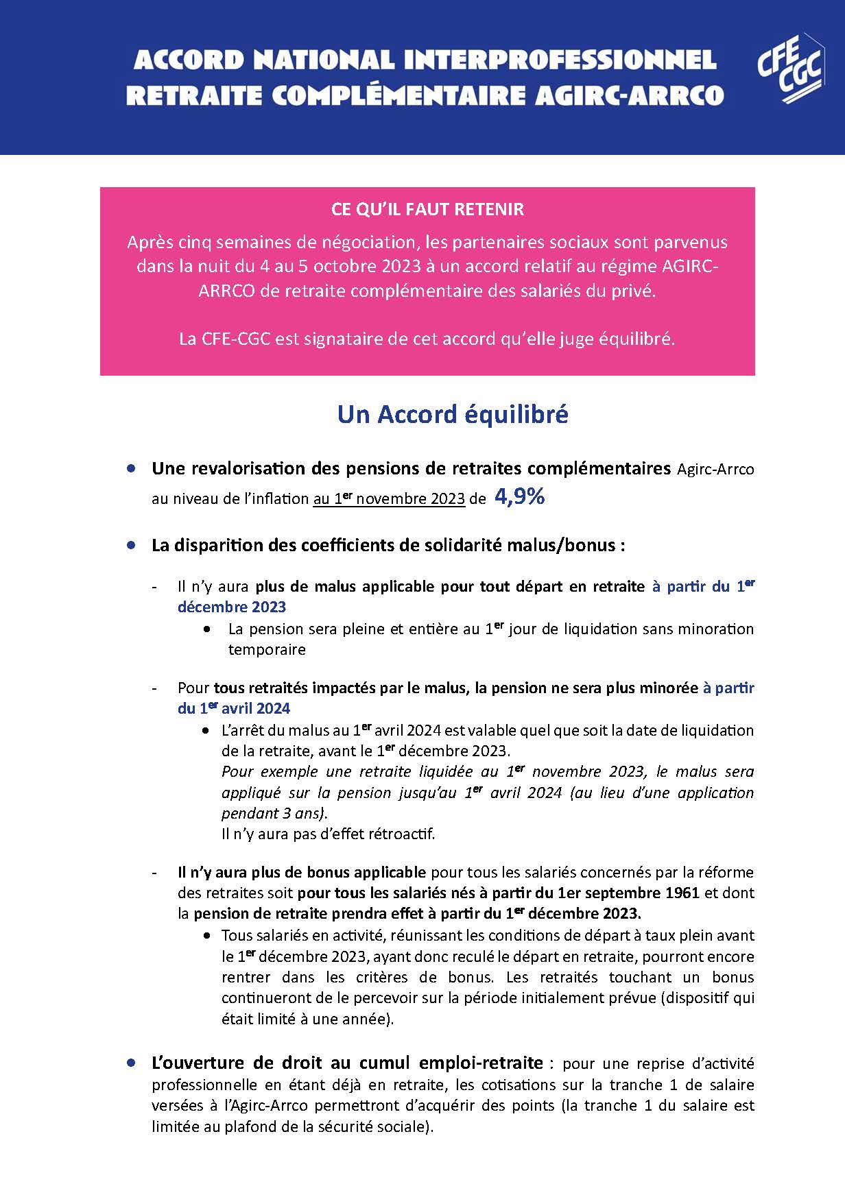 Tract accord retraite complémentaire