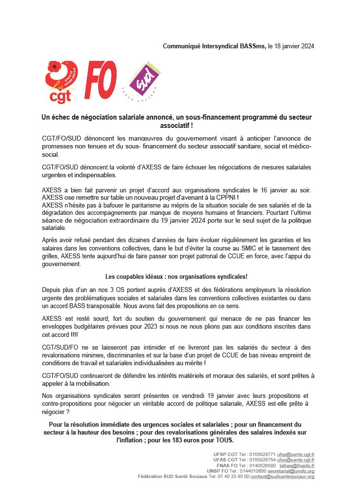 Communiqué Intersyndical BASSms 18.01.2024